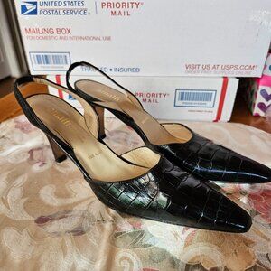 Amalfi Black Leather Slingback Heels